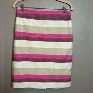Ann Taylor Women's Factory Pencil Skirt Pink Plum Tan Ivory Stripes Lined Size 2